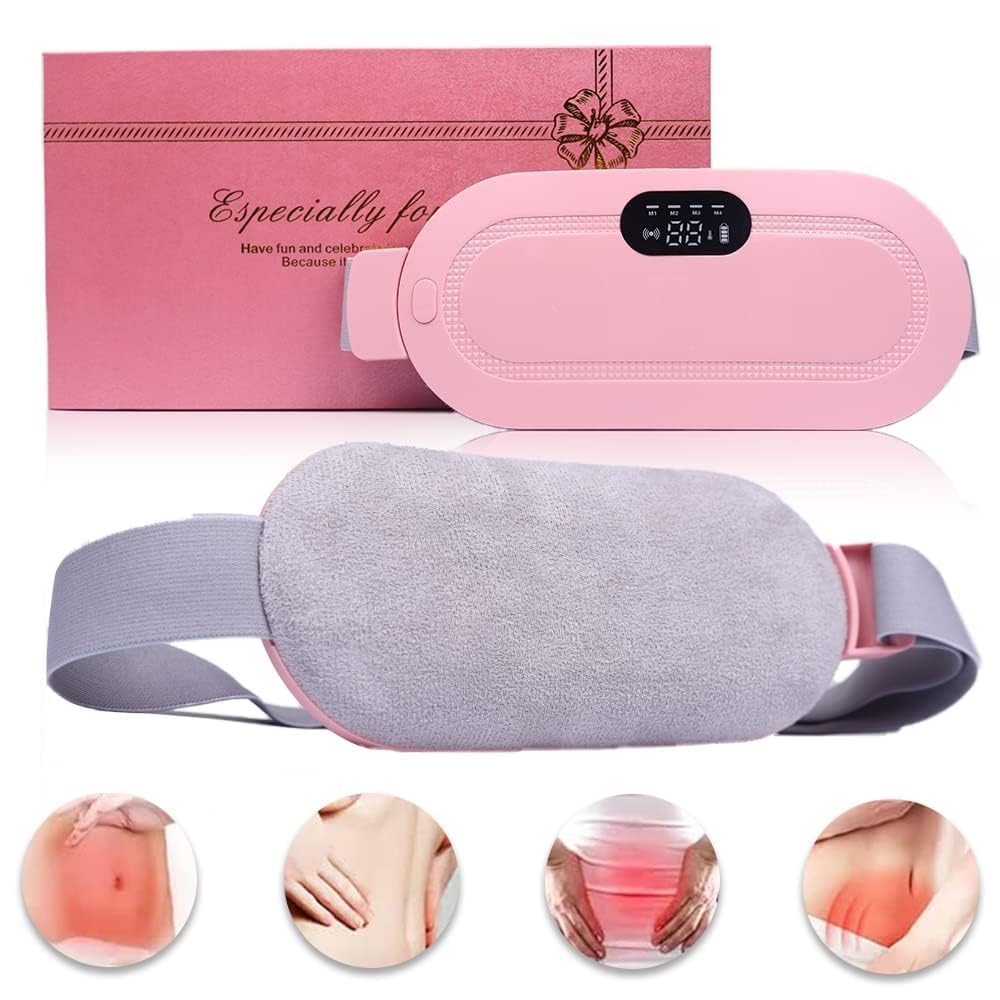 ANTIL'S Portable Cordless Heating Pad for Menstrual Pain Relief | Adjustable 3 Heat & 4 Massage Modes | Rechargeable Belly and Back Warmer for Women | Period Cramp Relief Belt – Pink