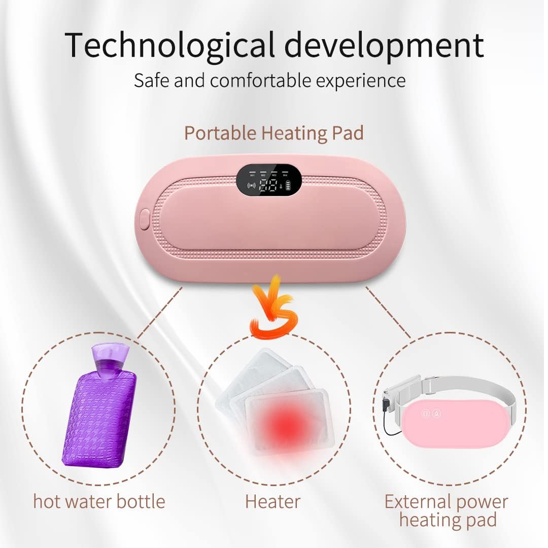 ANTIL'S Portable Cordless Heating Pad for Menstrual Pain Relief | Adjustable 3 Heat & 4 Massage Modes | Rechargeable Belly and Back Warmer for Women | Period Cramp Relief Belt – Pink